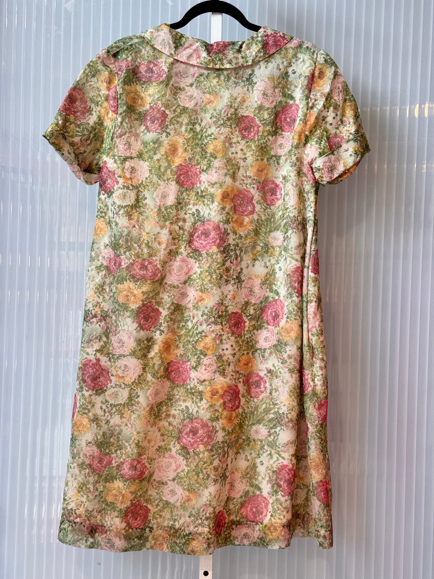 1950s Pink & Green Floral Button Front Nightgown