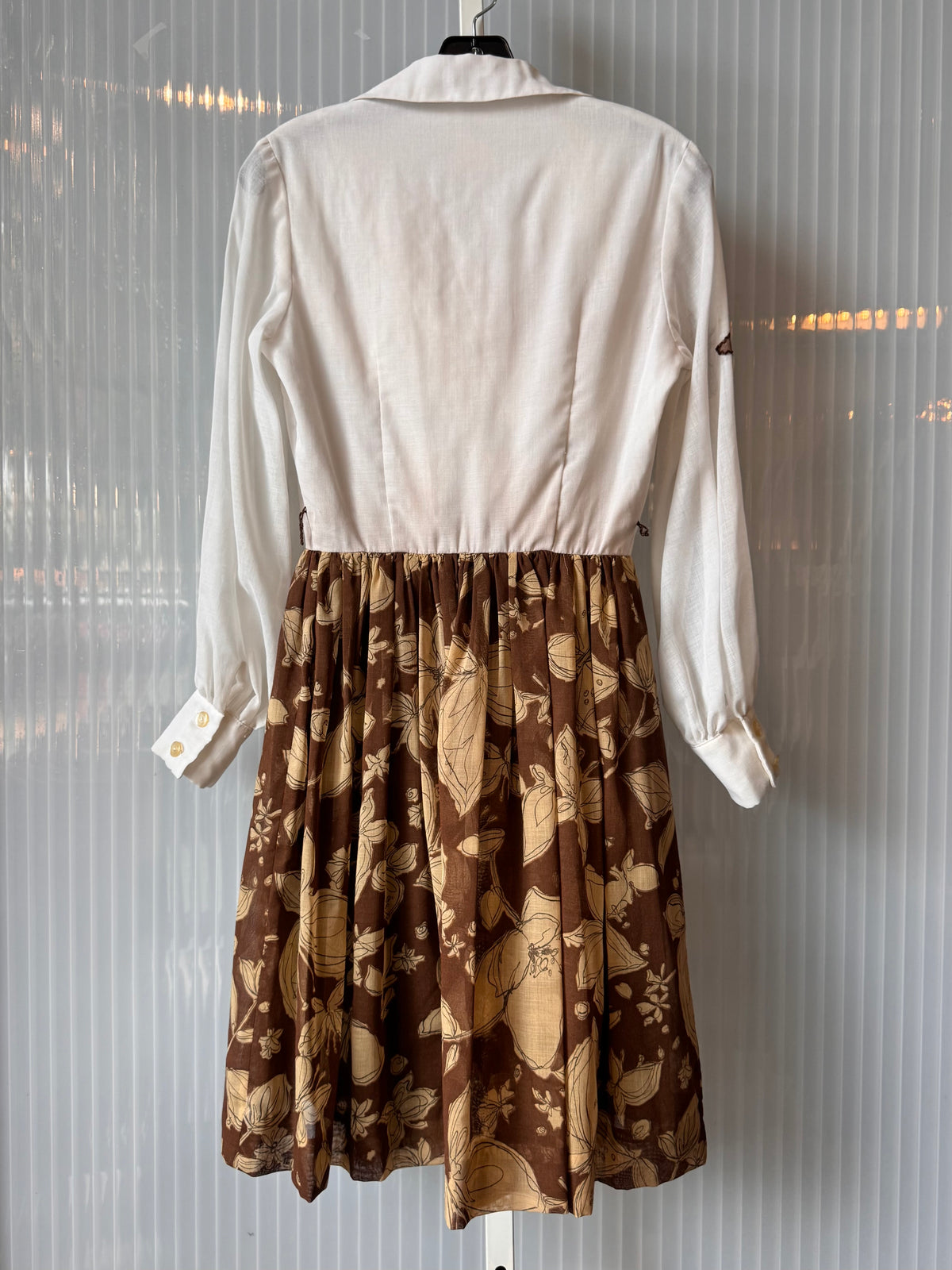 1970s White & Brown Butterfly Shirtwaist Dress