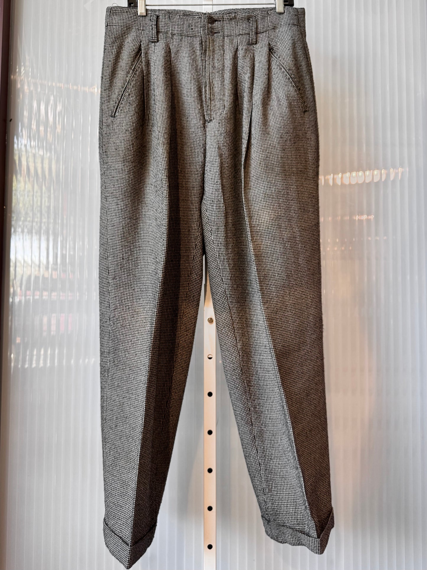 1980s Black & White Windowpane Houndstooth Trousers