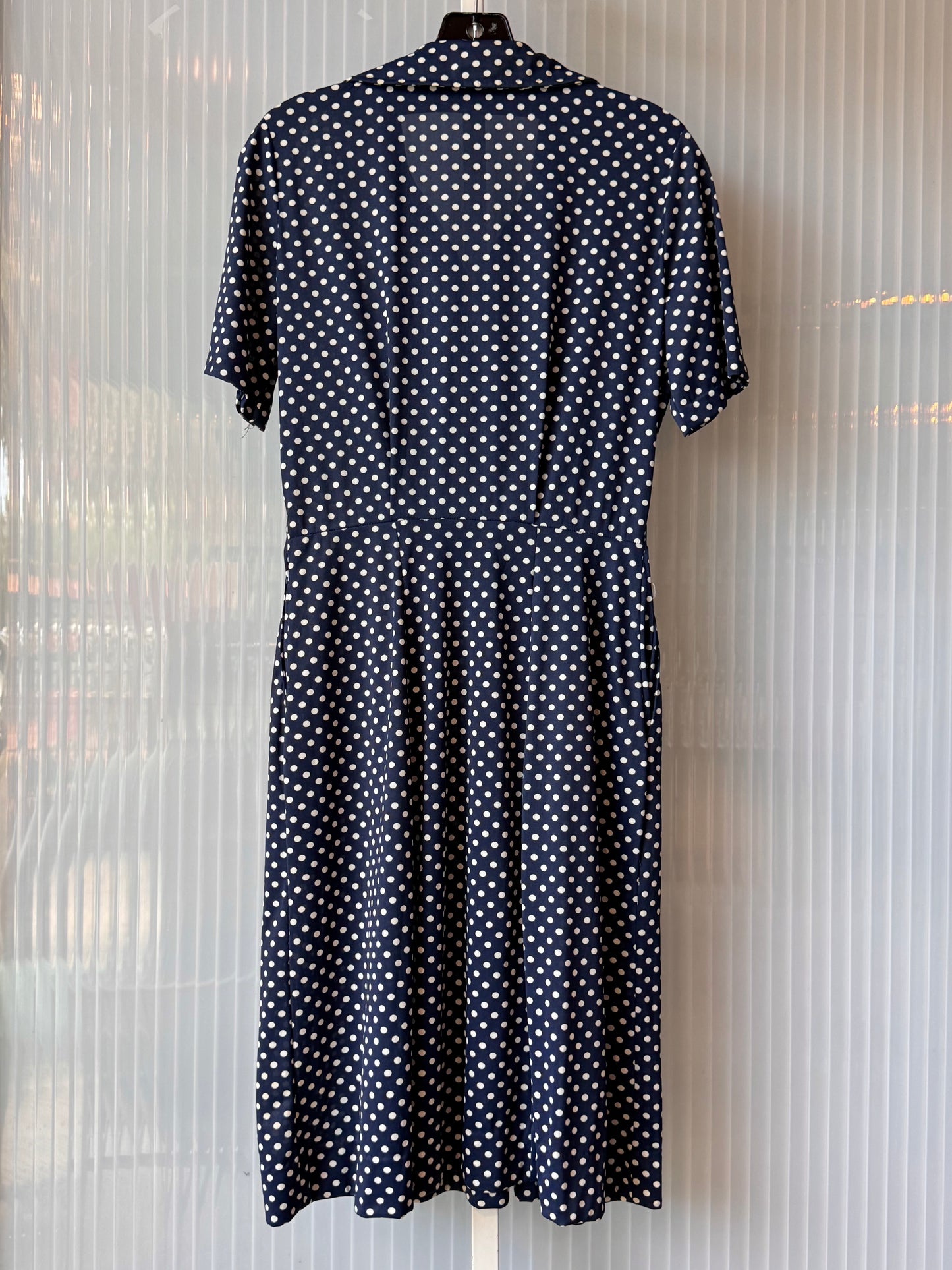 1970s does 40s Blue Polka Dot Pleated Shirtwaist Dress