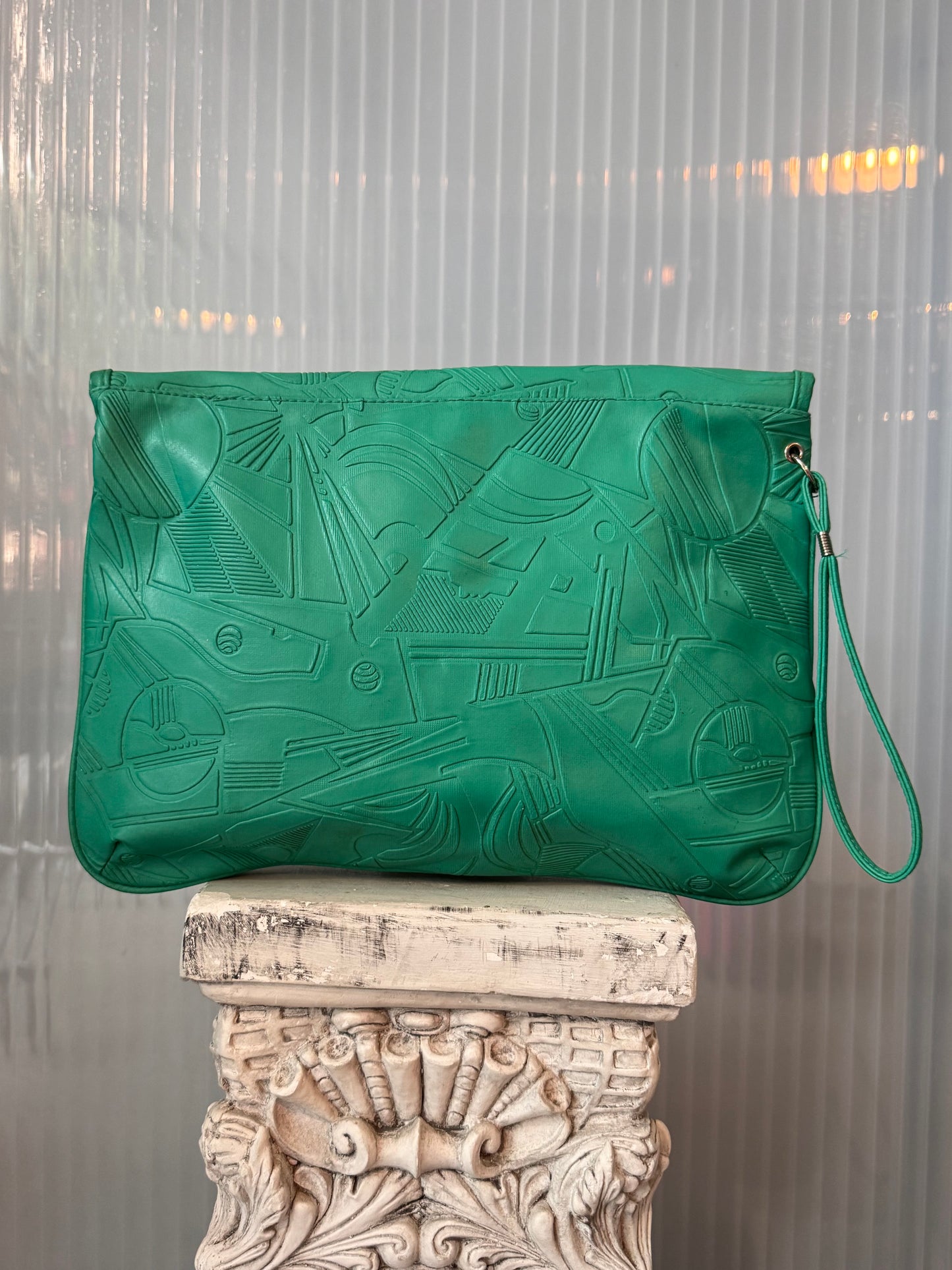 1980s Large Teal Wrist-strap Clutch