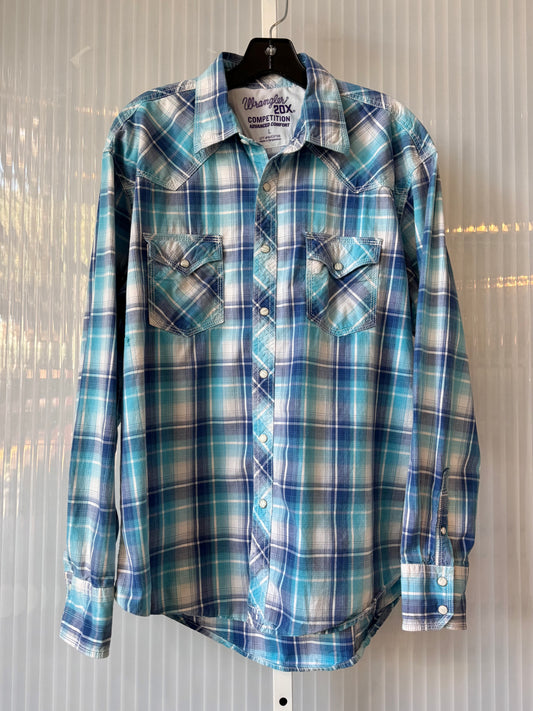 2010s Wrangler Blue Plaid Western Pearl-Snap Shirt