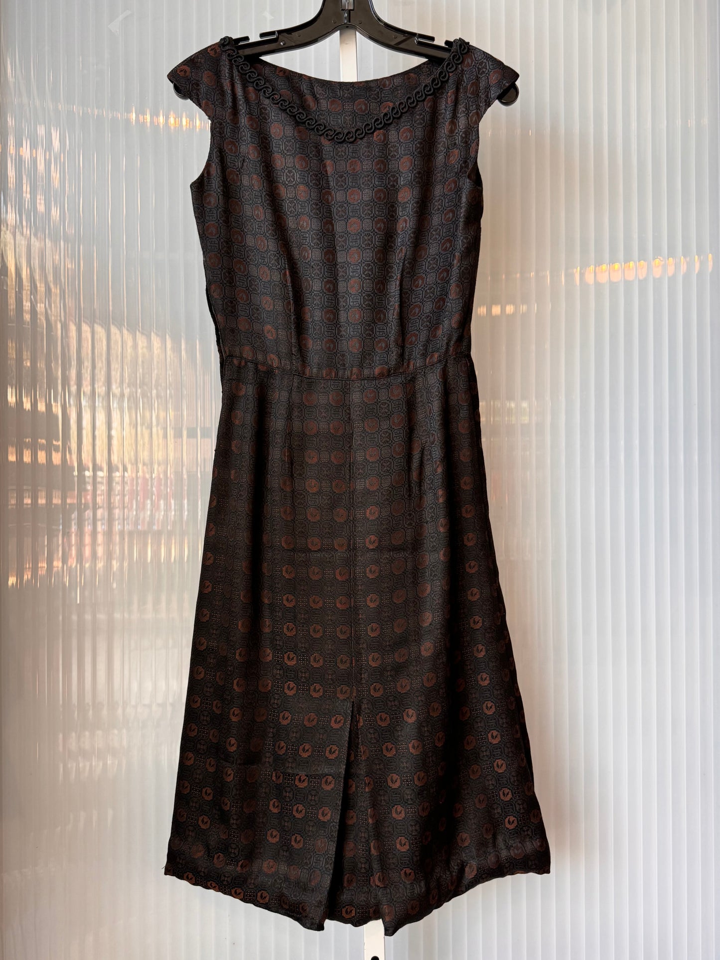 1950s Black & Copper Jacquard Patterned Dress & Jacket Set