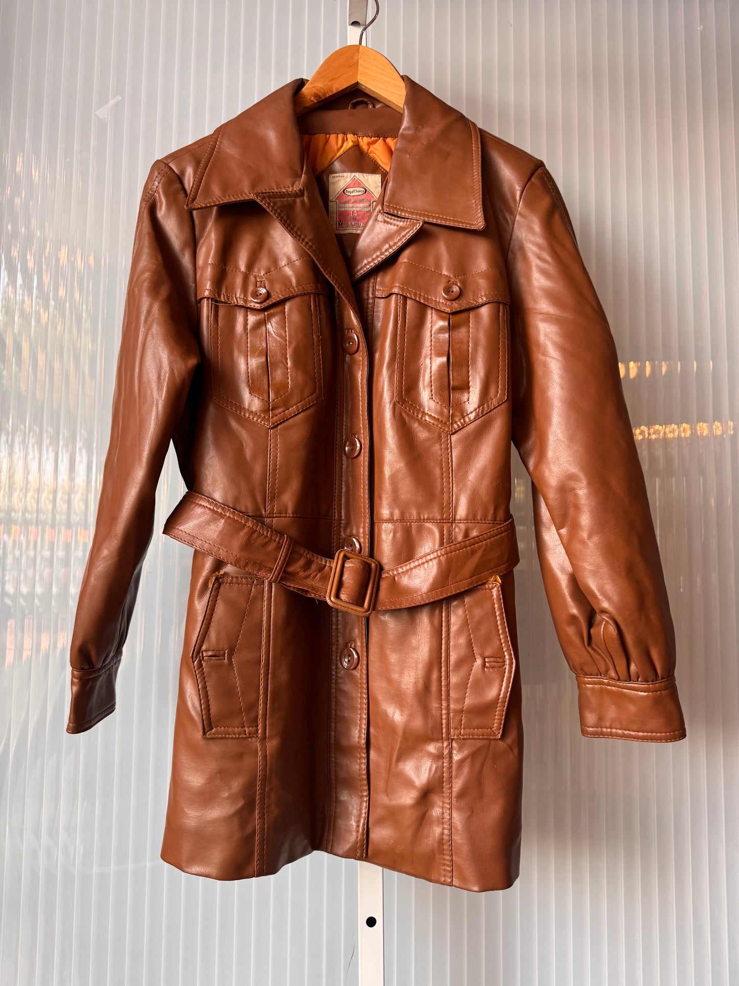 1970s Faux Leather Camel Utility Jacket