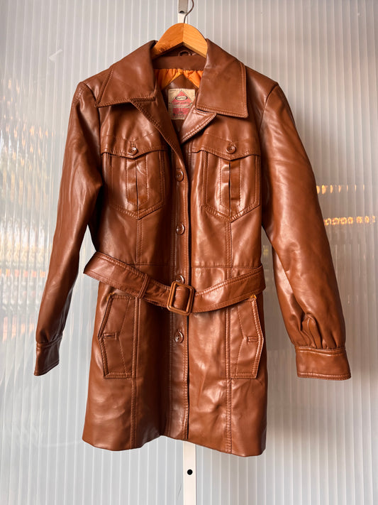 1970s Faux Leather Camel Utility Jacket
