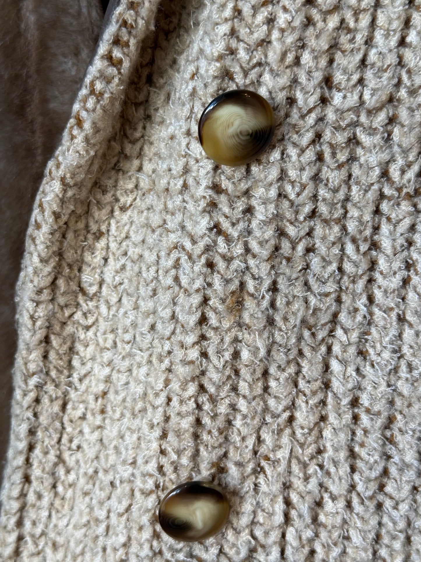 1970s Cream Chunky Knit Faux Fur Jacket