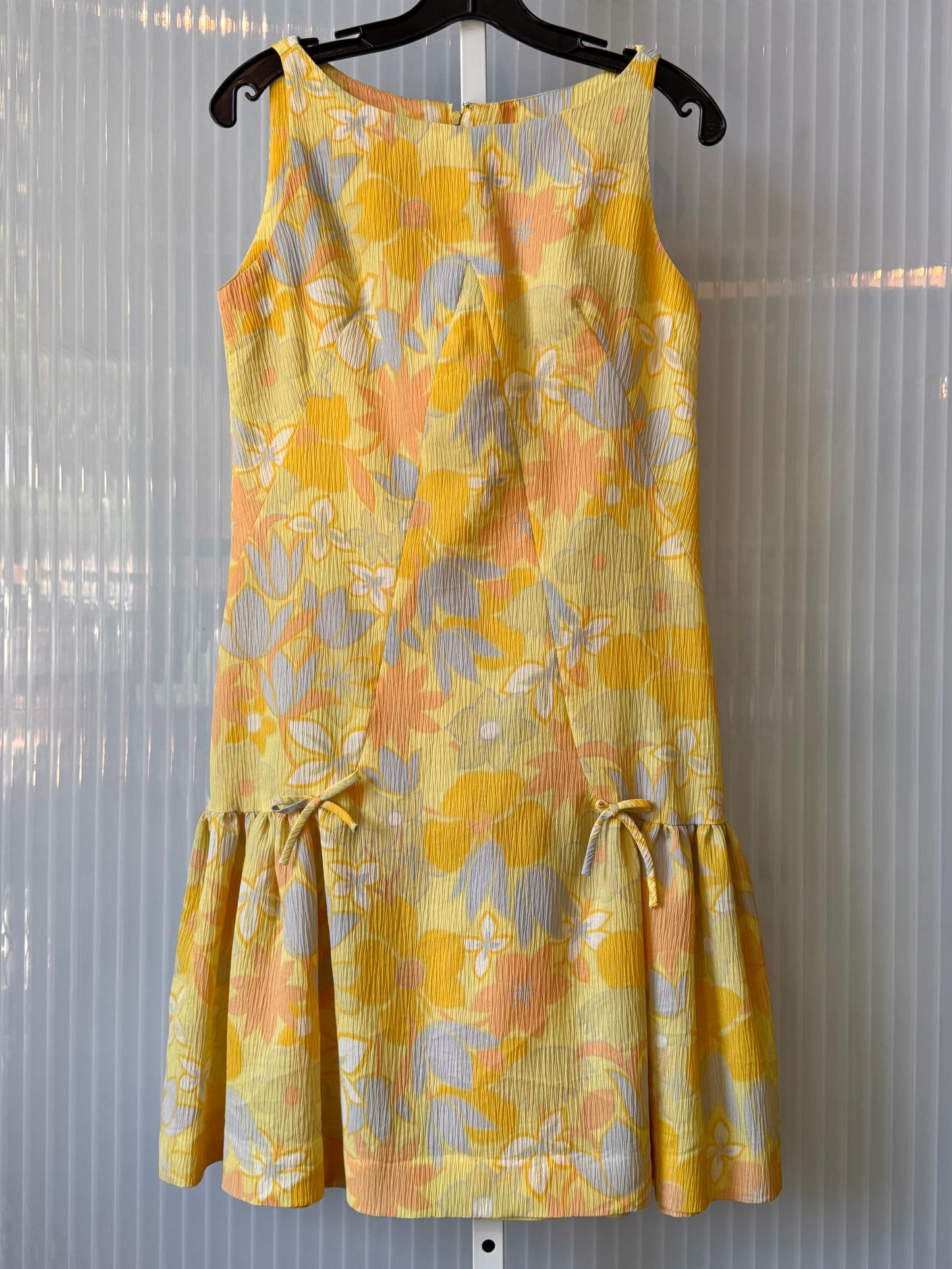 1960s Yellow Floral Drop-waist Dress