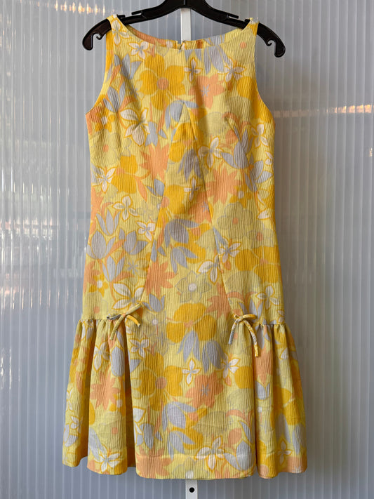1960s Yellow Floral Drop-waist Dress