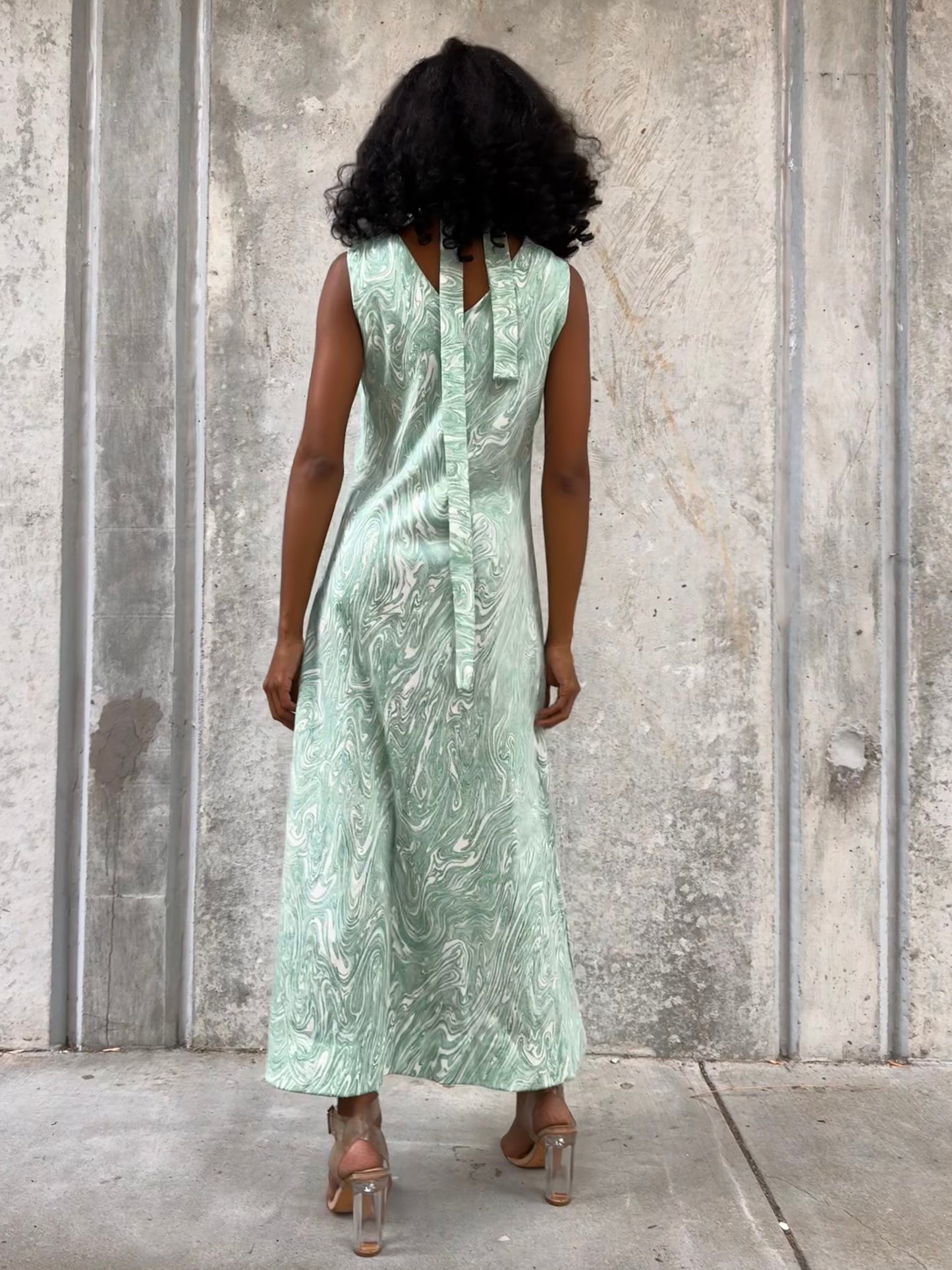 1970s Marbled Teal Dress & Wrap Jacket Set