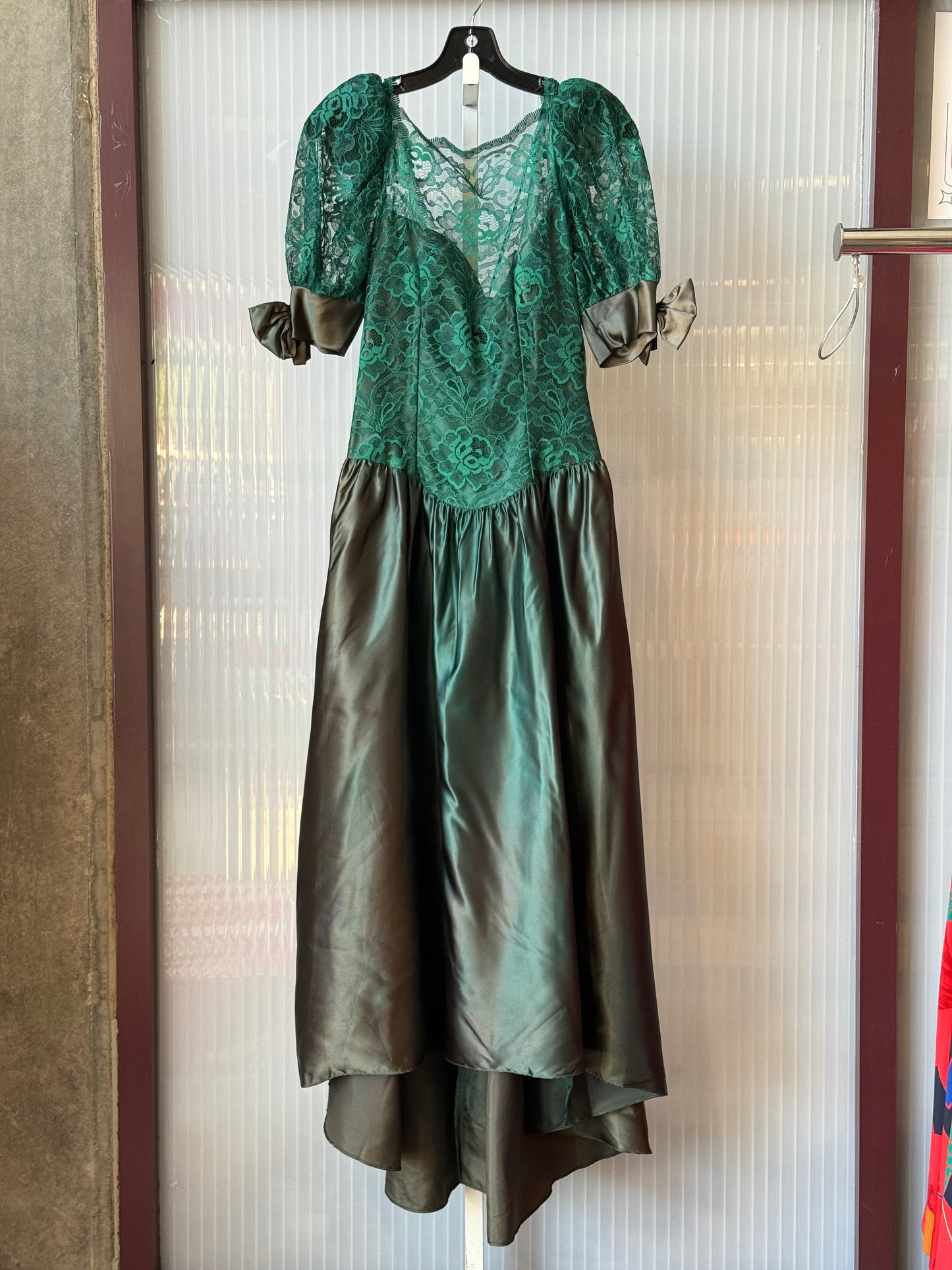 1980s Teal Prom Dress w/ Bows