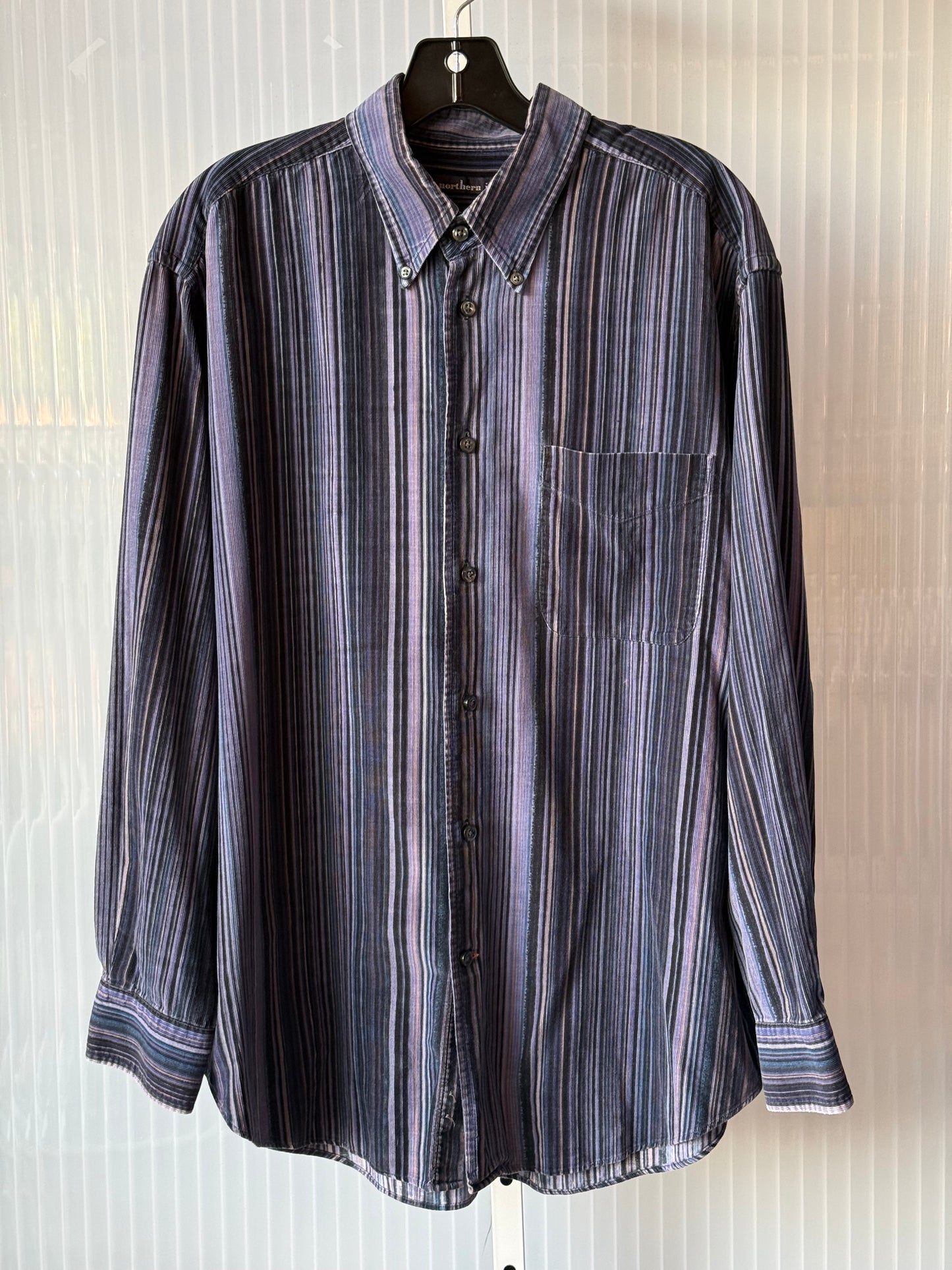 1990s Purple & Blue Striped Corduroy Button-Up Shirt