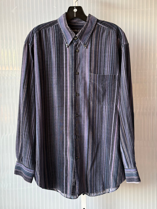 1990s Purple & Blue Striped Corduroy Button-Up Shirt