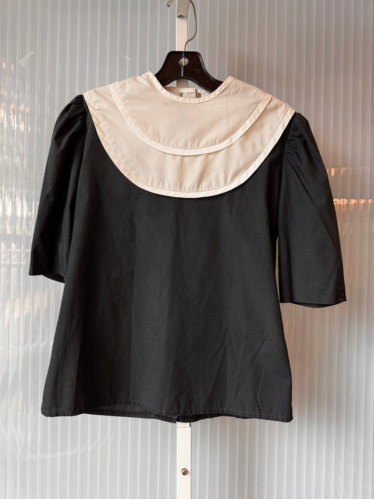 1970s does 1800s Black & White Bib Collar Blouse