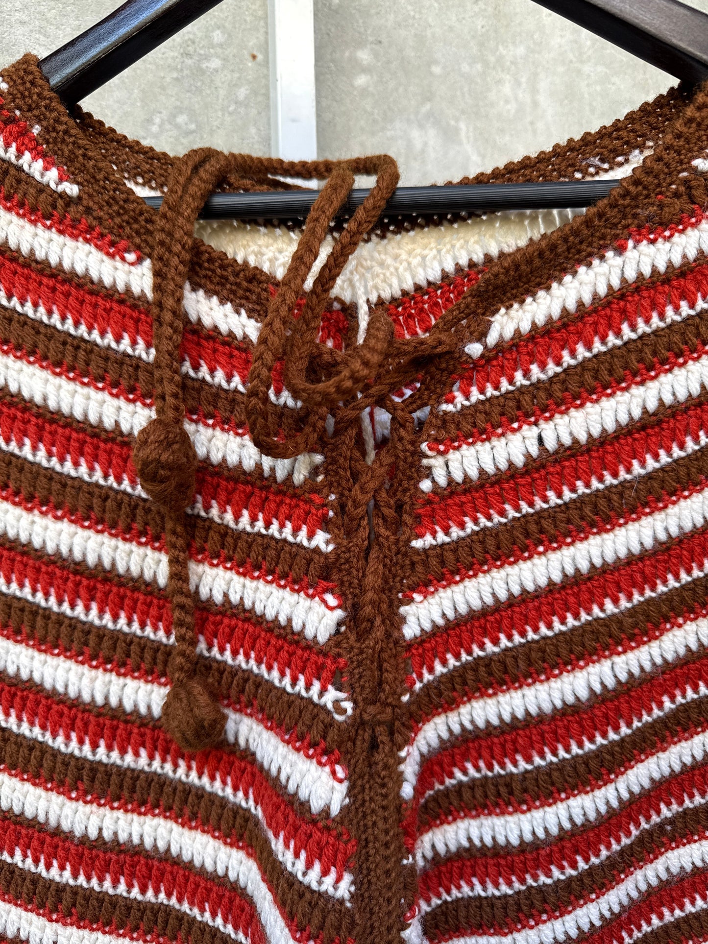 1970s Crochet Orange Brown Poncho
