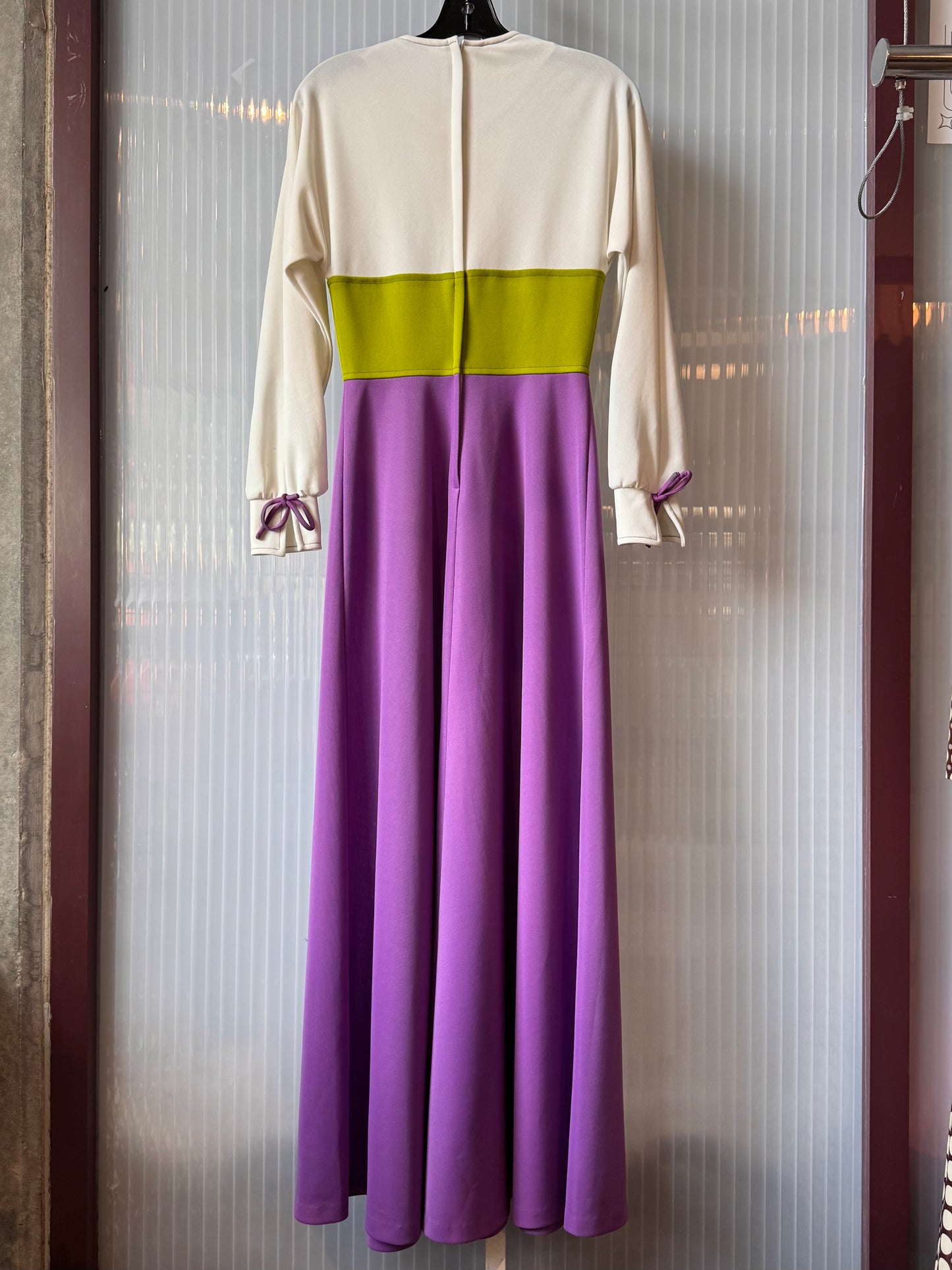 1970s Purple Green & White Dress