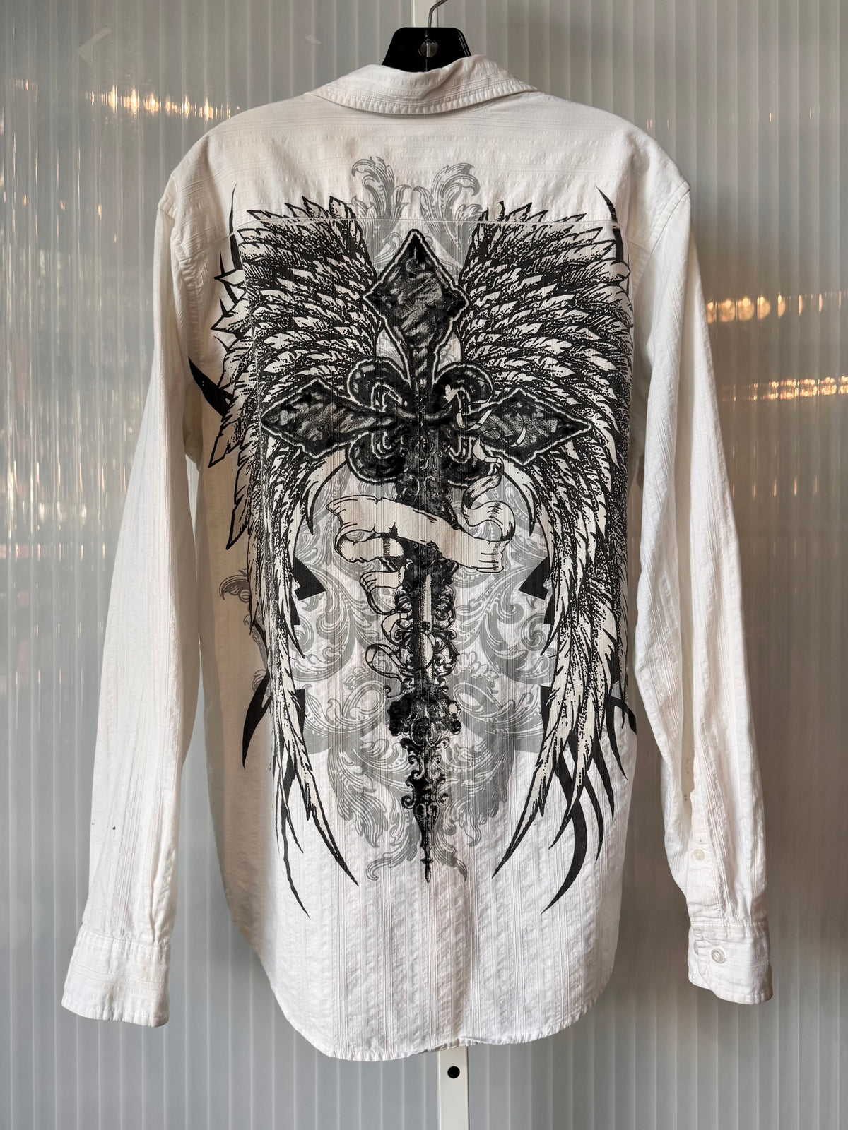 Y2K Grunge White & Gray Button-Up Shirt