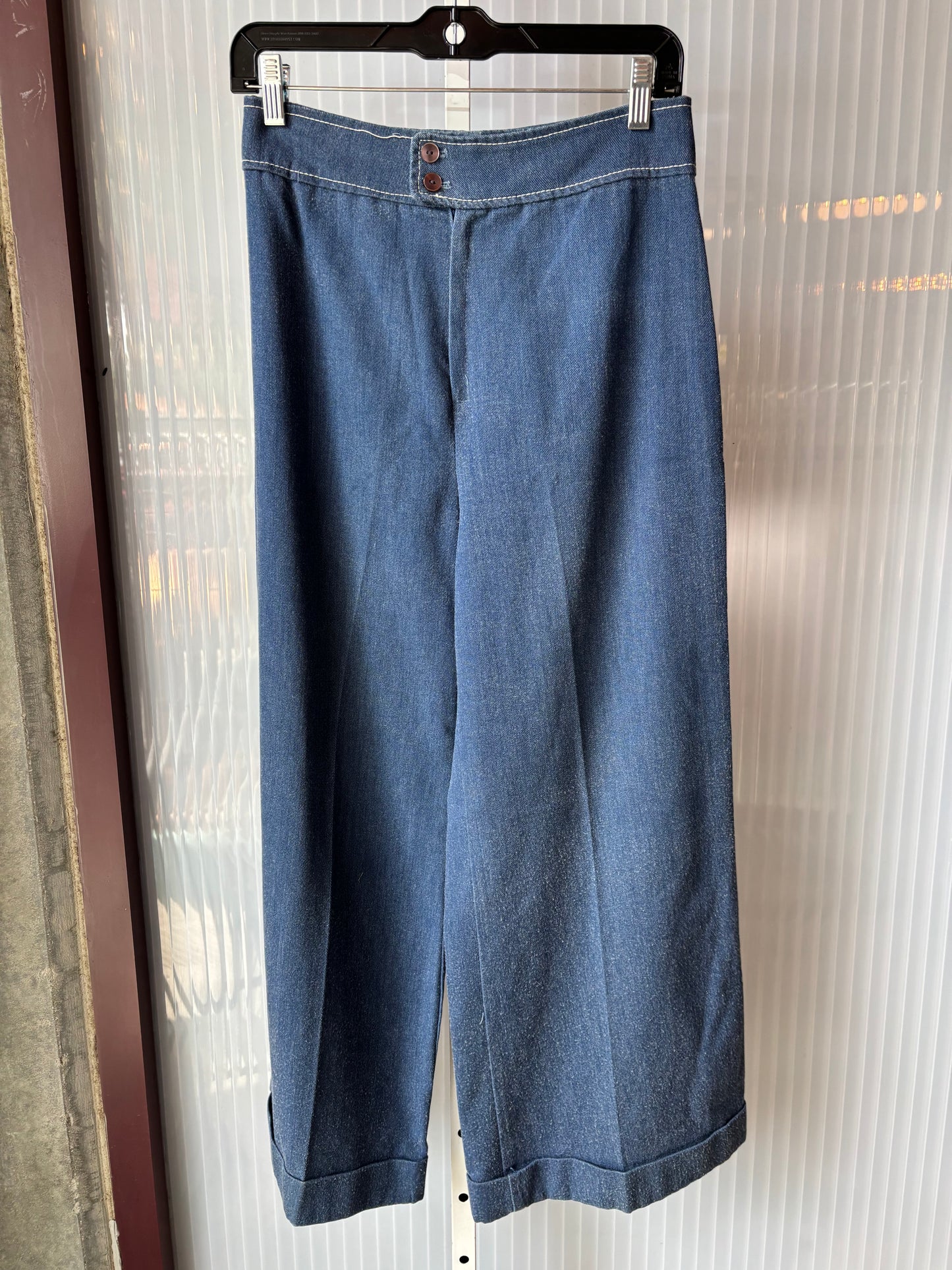 1970s Denim & White Contrast Stitch Jacket & Bellbottom Pants Set