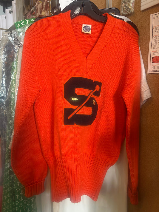 1950s/60s Orange V-Neck Letterman Sweater