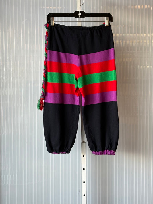 1980s Black Purple Red & Green Striped Capri Shorts