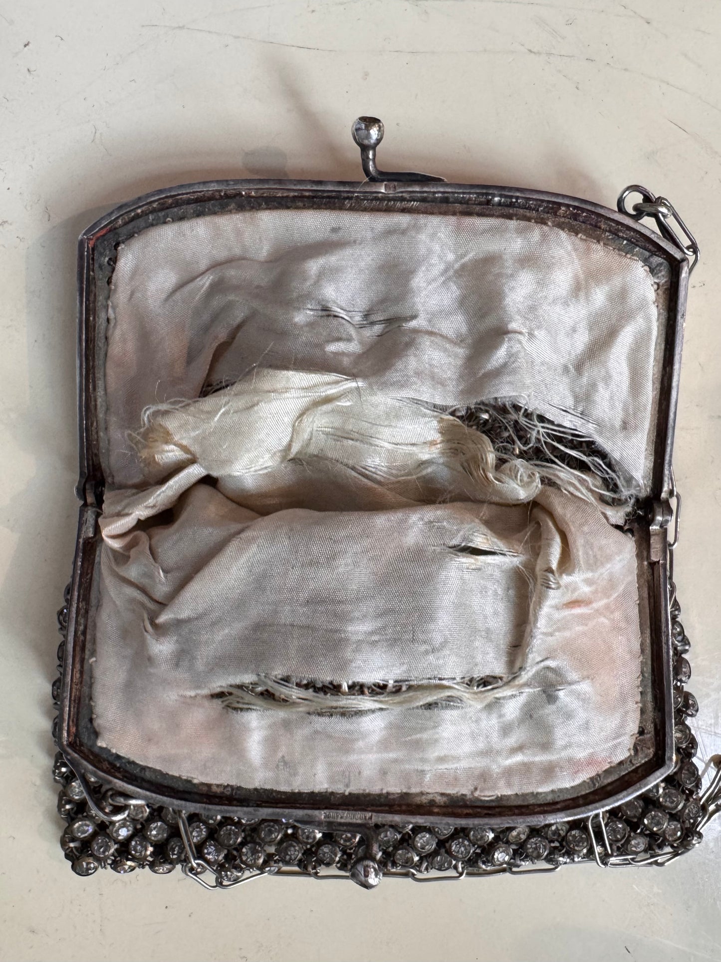 1920s Silver Rhinestone Mesh Purse