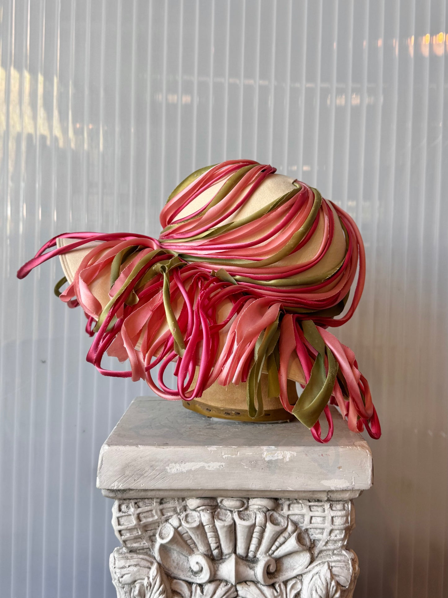 1960s Dior Cloche Hat with Pink & Green Swirls