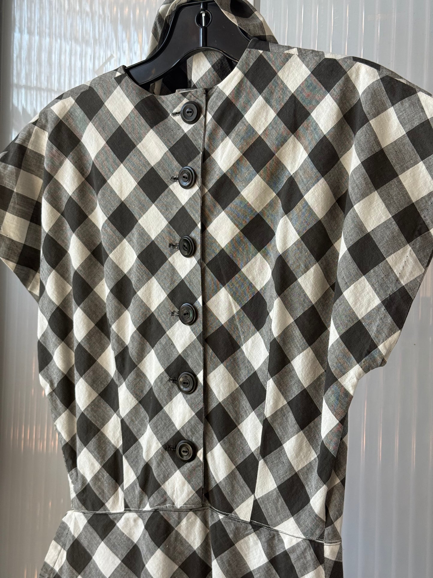 1970s Black & White Gingham Dress