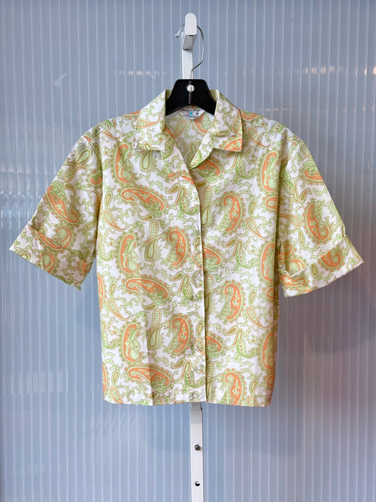 1970s Green & Orange Paisley Short Sleeve Collared Shirt