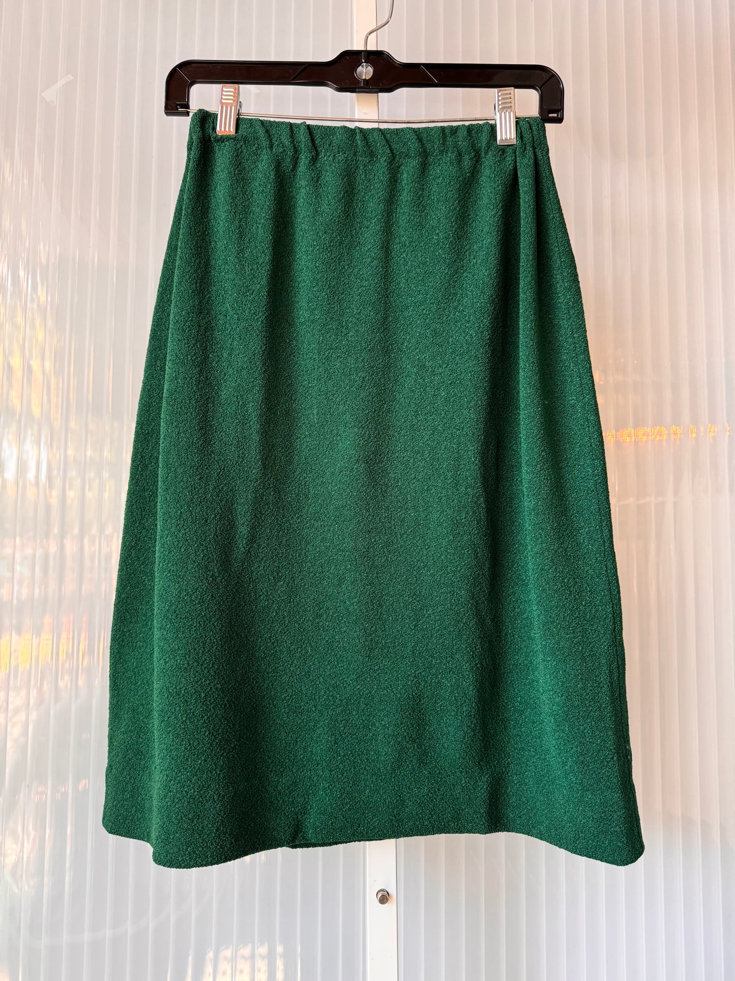 1970s Cream & Green Polyknit Top & Skirt Set