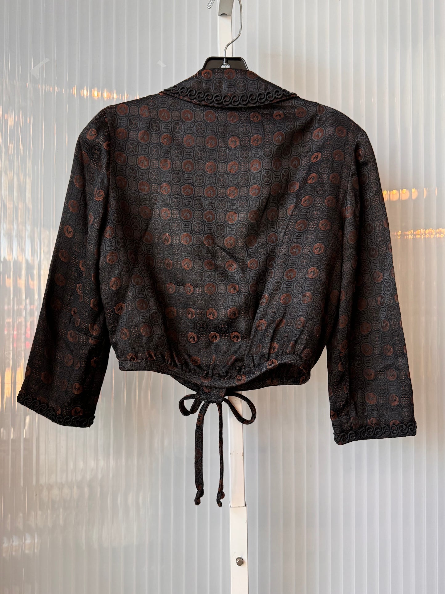 1950s Black & Copper Jacquard Patterned Dress & Jacket Set