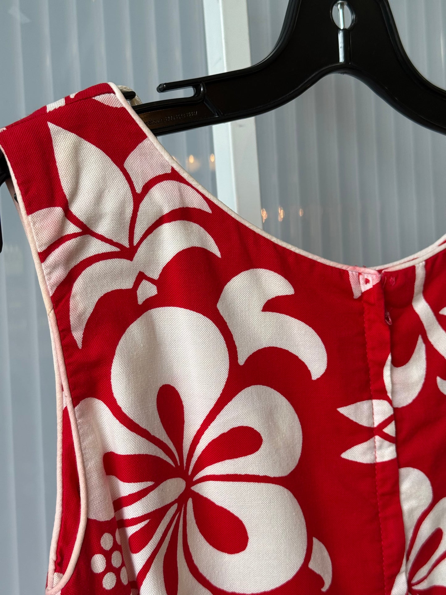 1960s Hawaiian Red & White Mod Dress