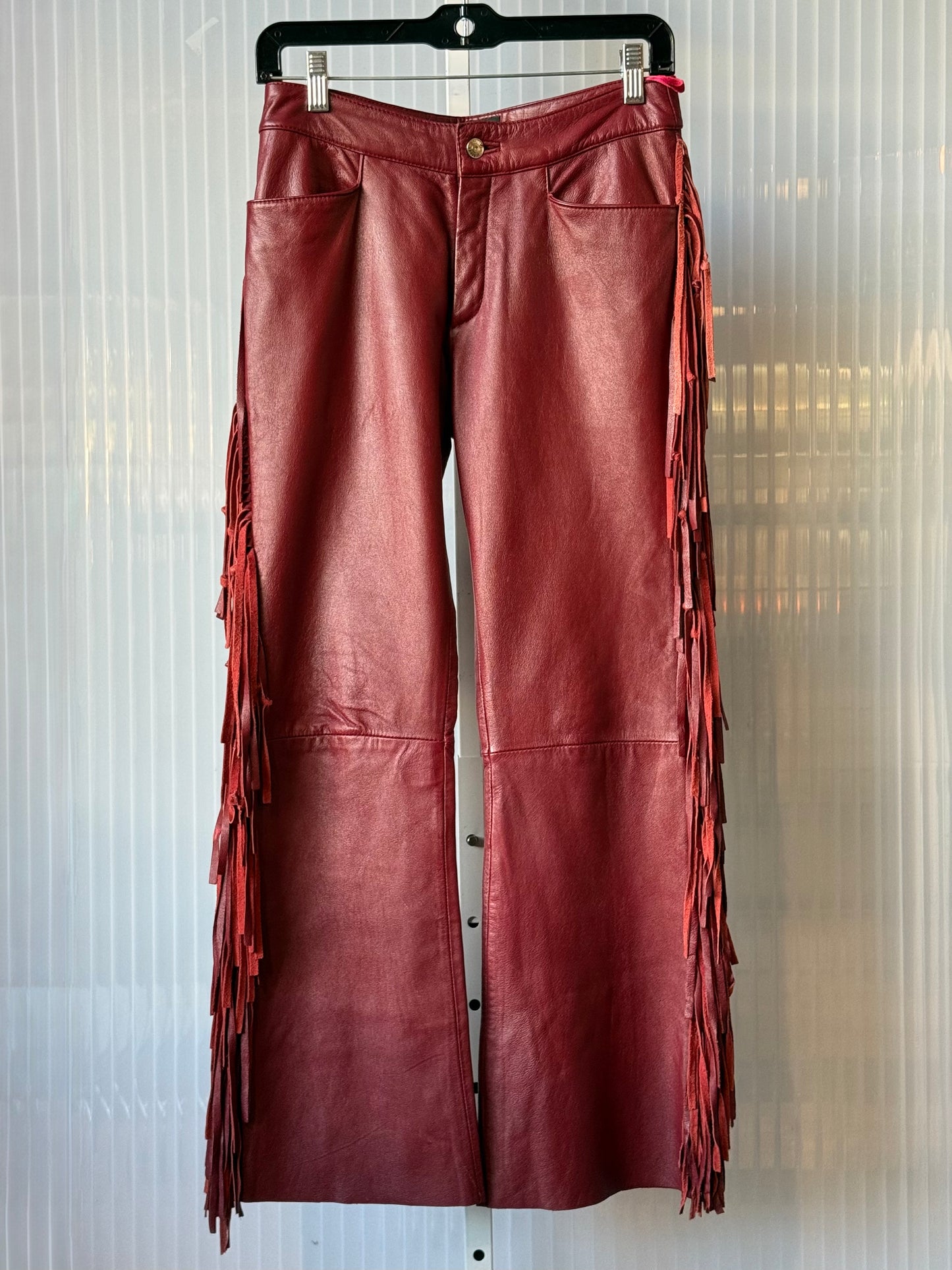 1990s Wilson’s Red Leather Fringe Pants