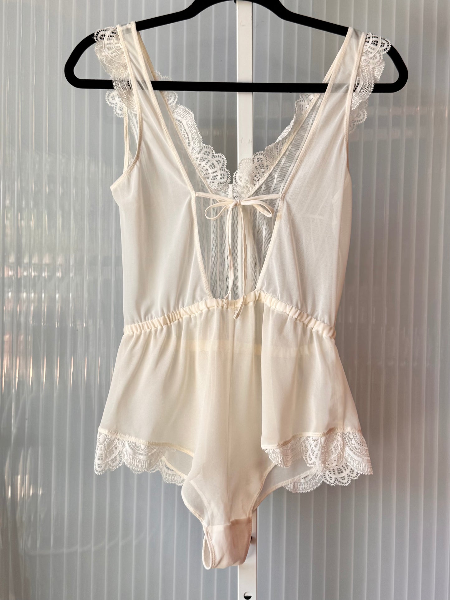 1980s White Sheer Bodysuit Lingerie Teddy