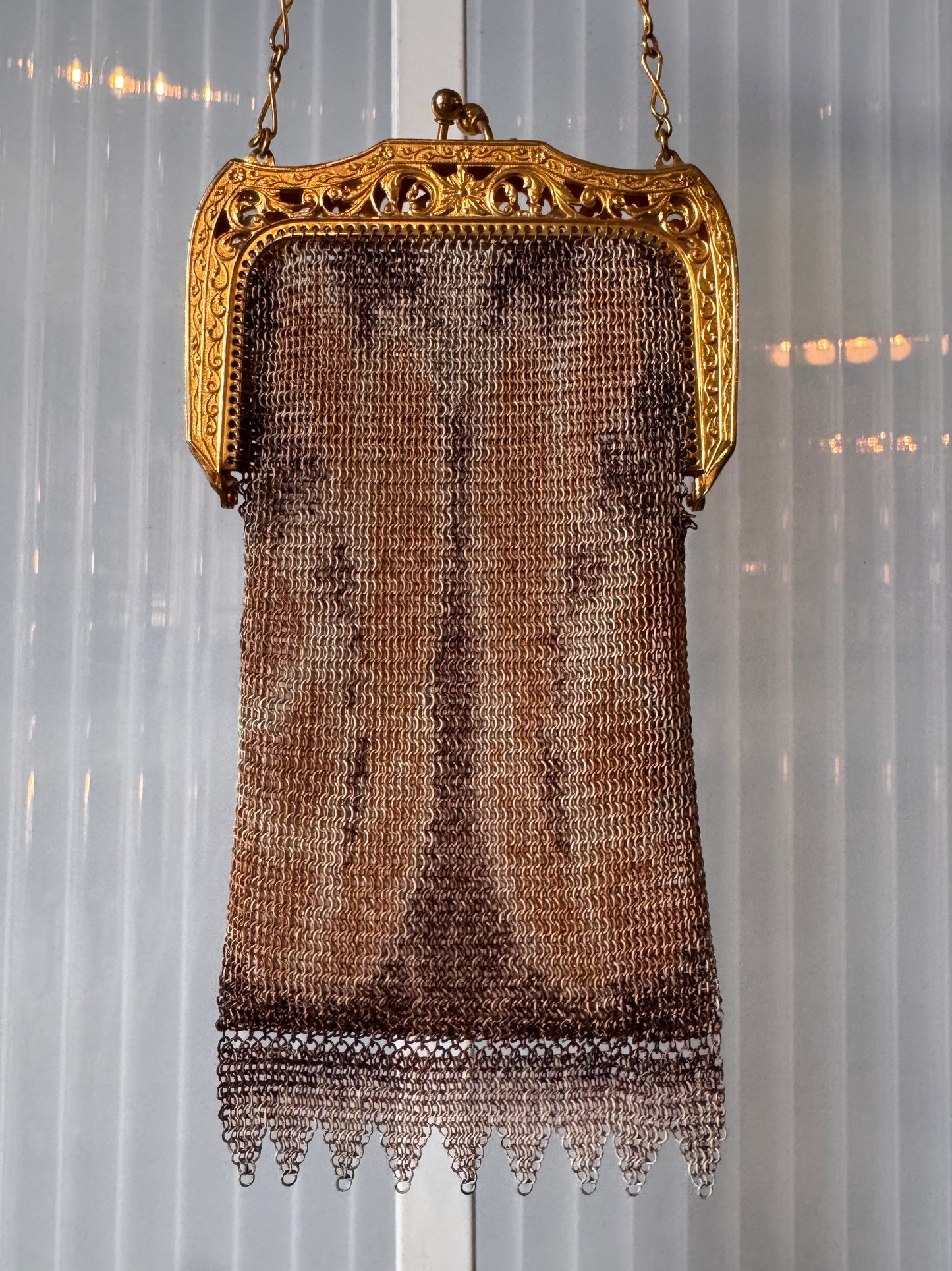 1920s Gold Tone Mesh Flapper Purse