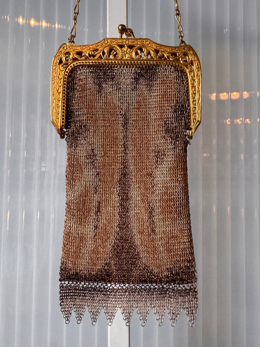 1920s Gold Tone Mesh Flapper Purse
