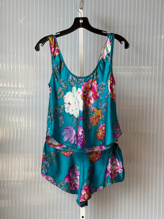 1990s Victoria’s Secret Gold Label Teal Floral Silk 2-Piece Pajama Set
