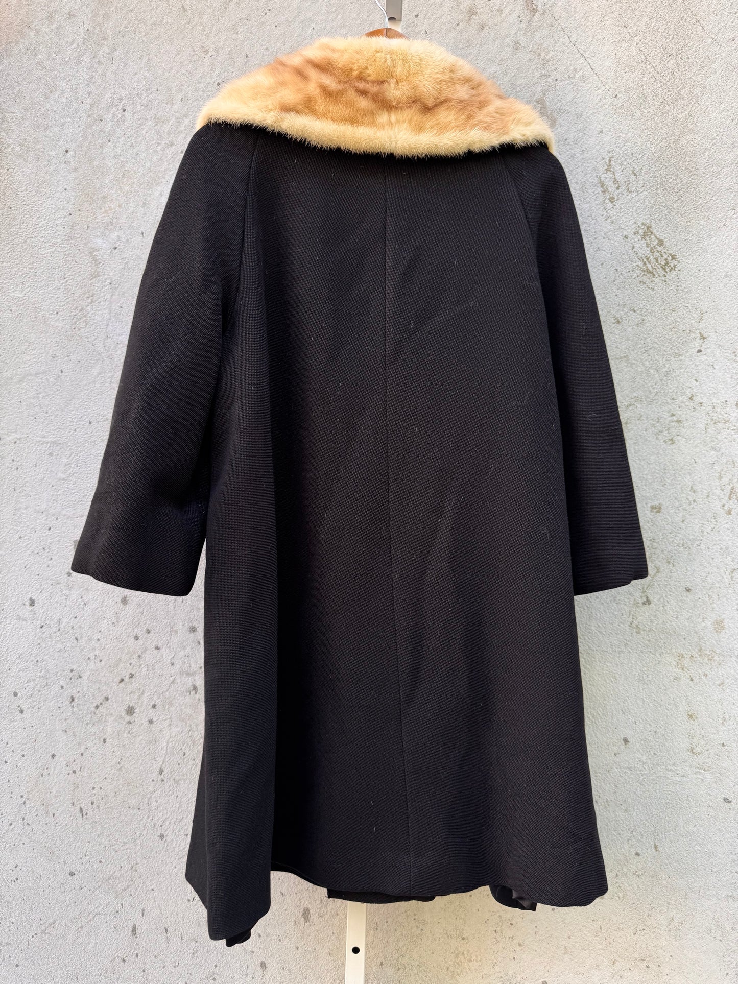 1960s Rich’s Black Wool Coat with Blonde Mink Collar