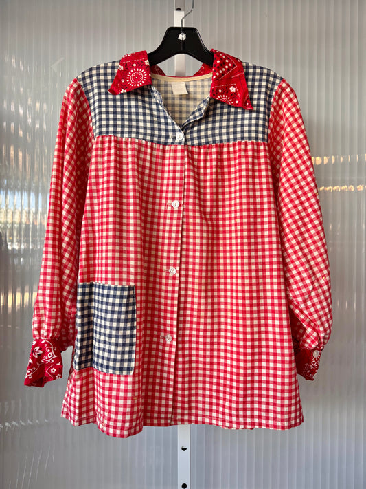 1970s Red & Blue Gingham Button Up Shirt