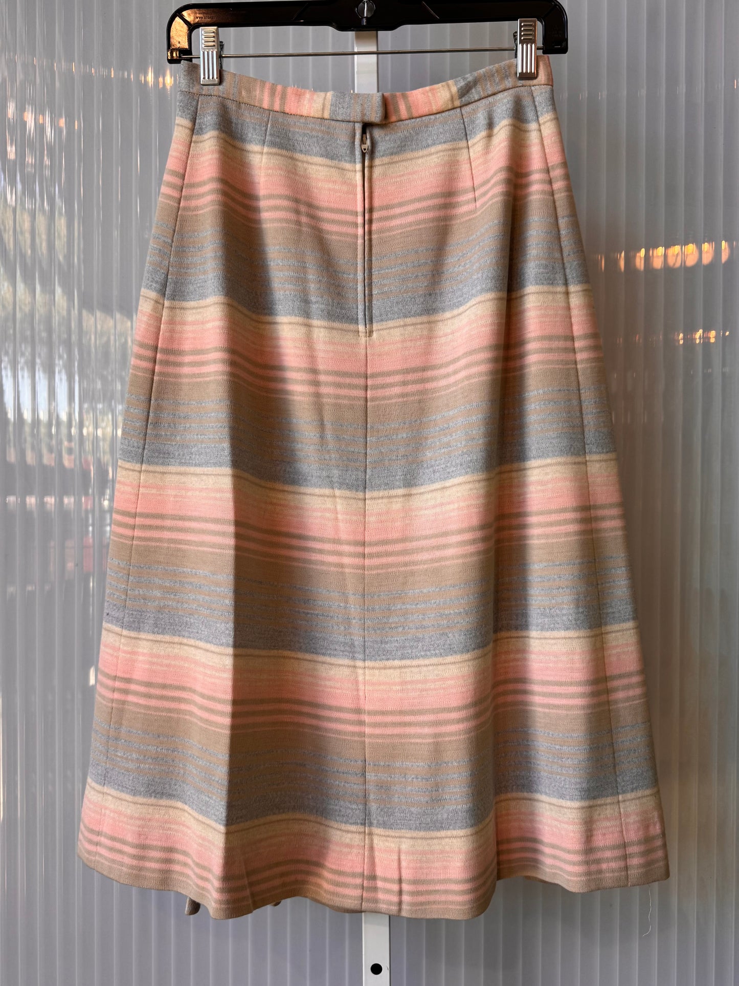 1950s Pink & Tan Striped Pleated Mid-Length Skirt