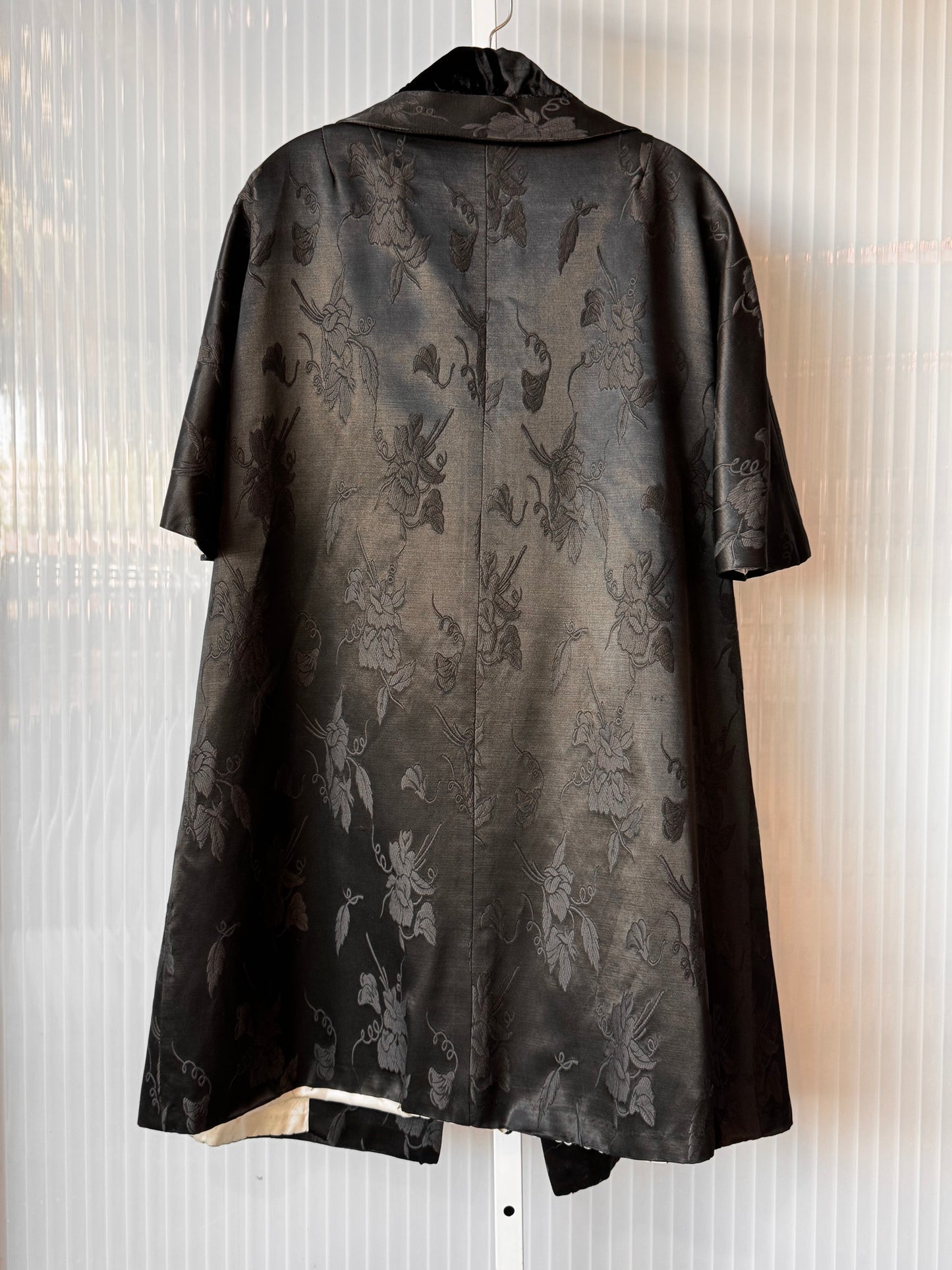 1980s Black Jacquard Floral Print Silk-Feel Jacket & Dress Set