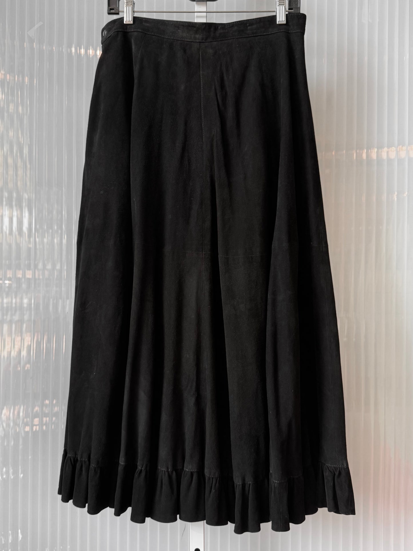 1970s Long Black Suede 3/4ths Circle Skirt