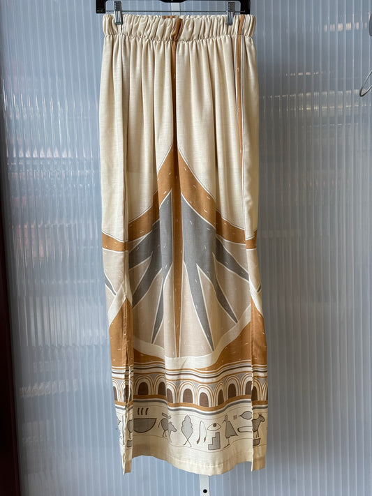 1970s Cream Egyptian Print Maxi Skirt