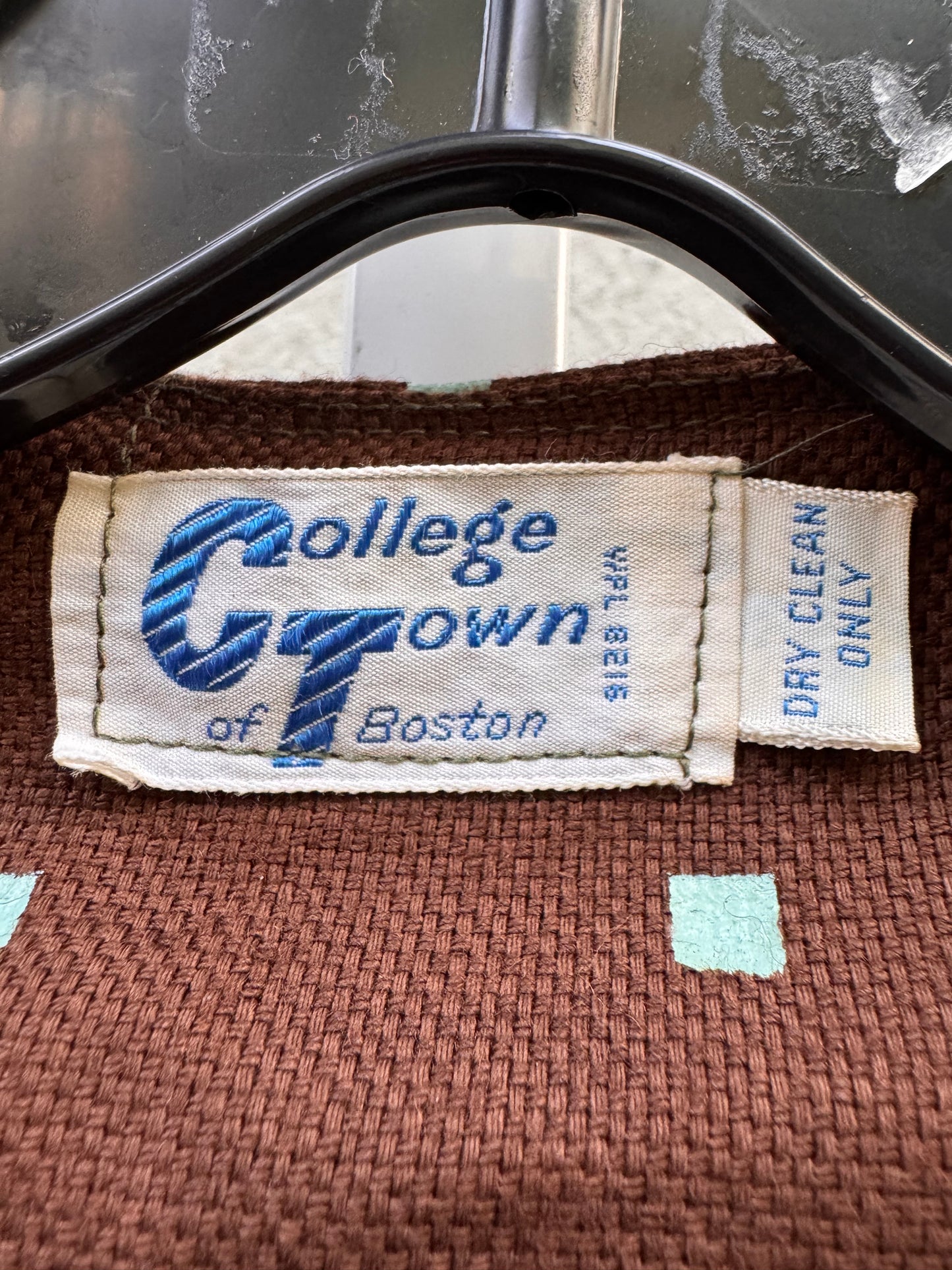 1960s Brown & Blue Square Patterned Top & Skirt Set