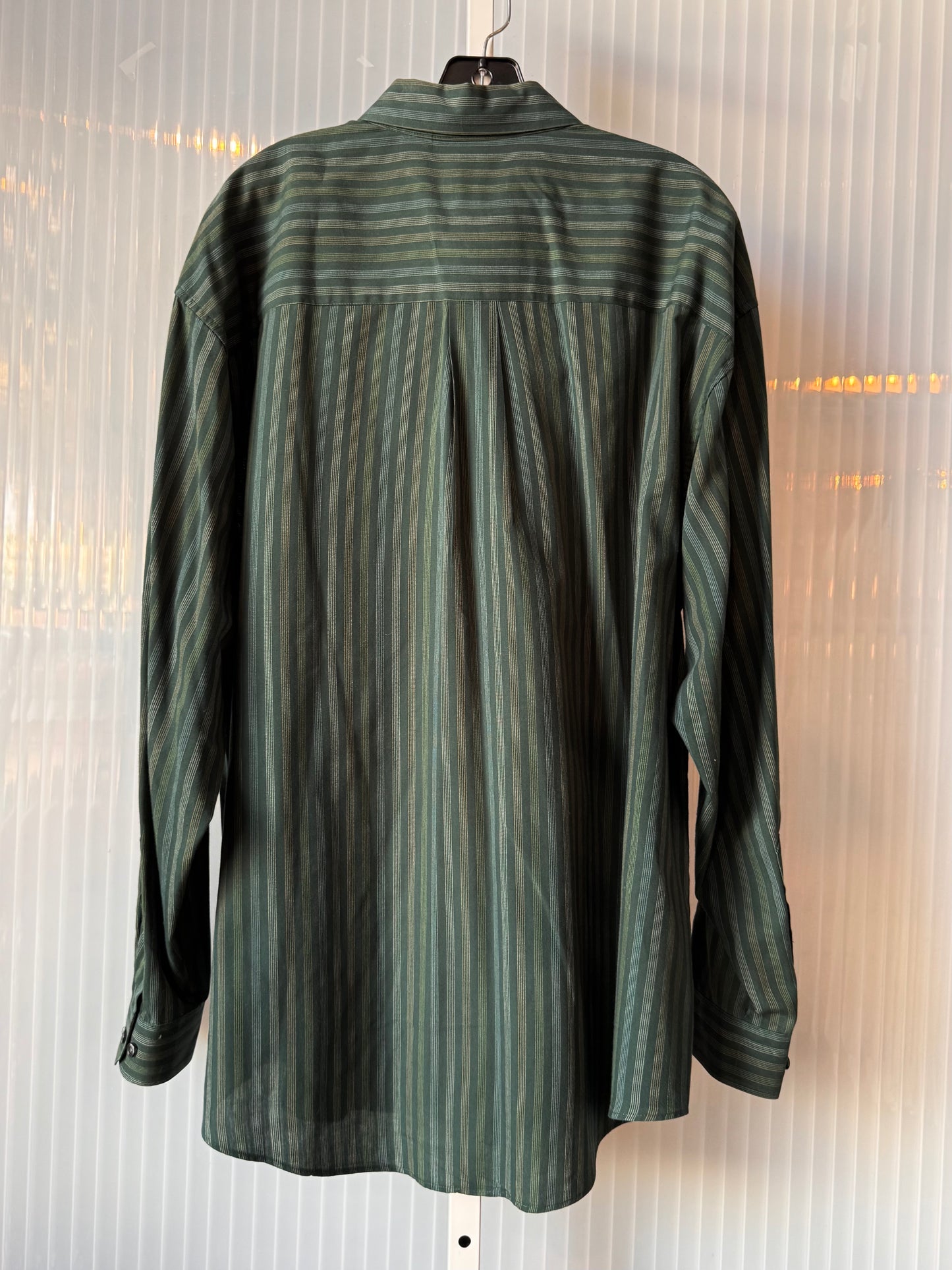 1970s Dark Green Striped Button-Up Shirt