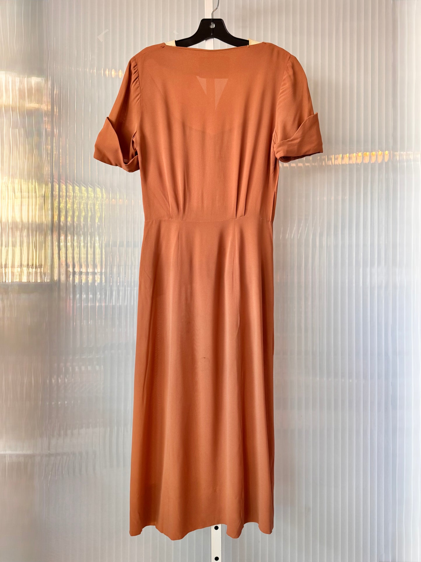 1940s Orange-Brown & Cream Dress