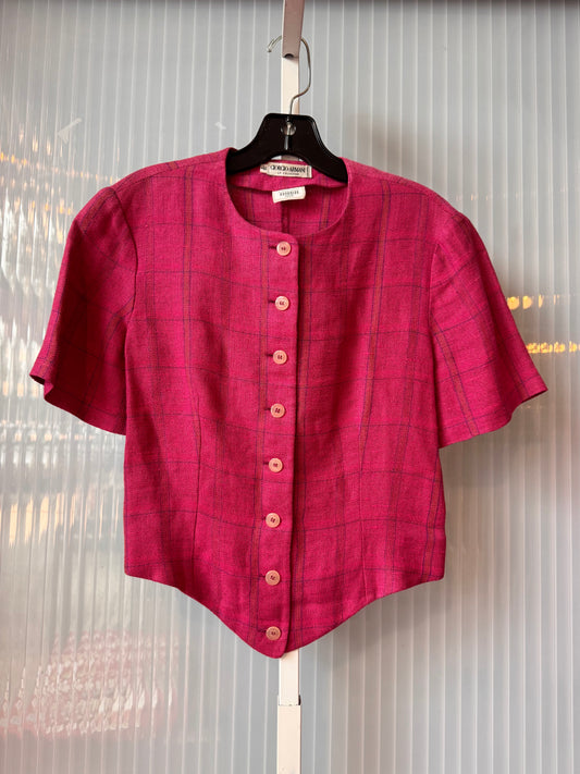 1990s Giorgio Armani Pink Plaid Twill Top