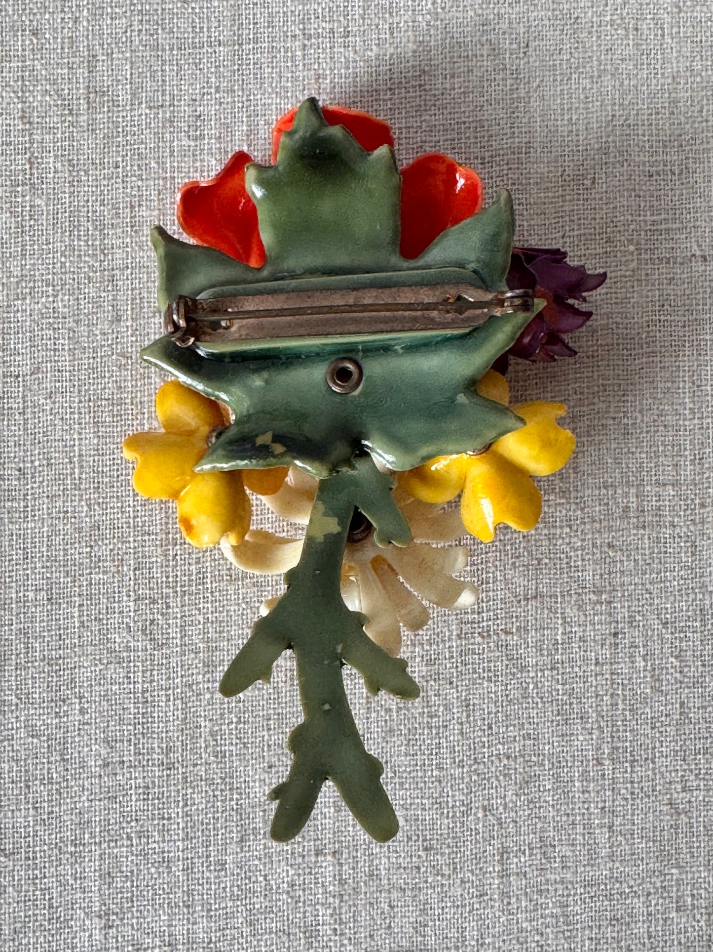1960s Multi-color Floral Celluloid Brooch