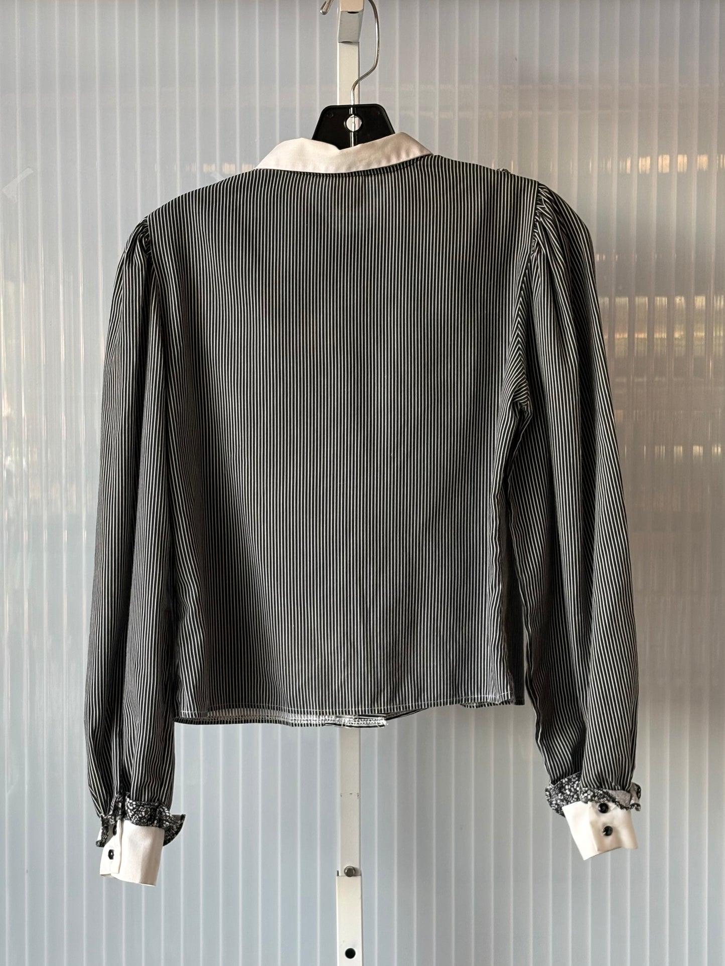1970s Black & White Striped Frilly Blouse
