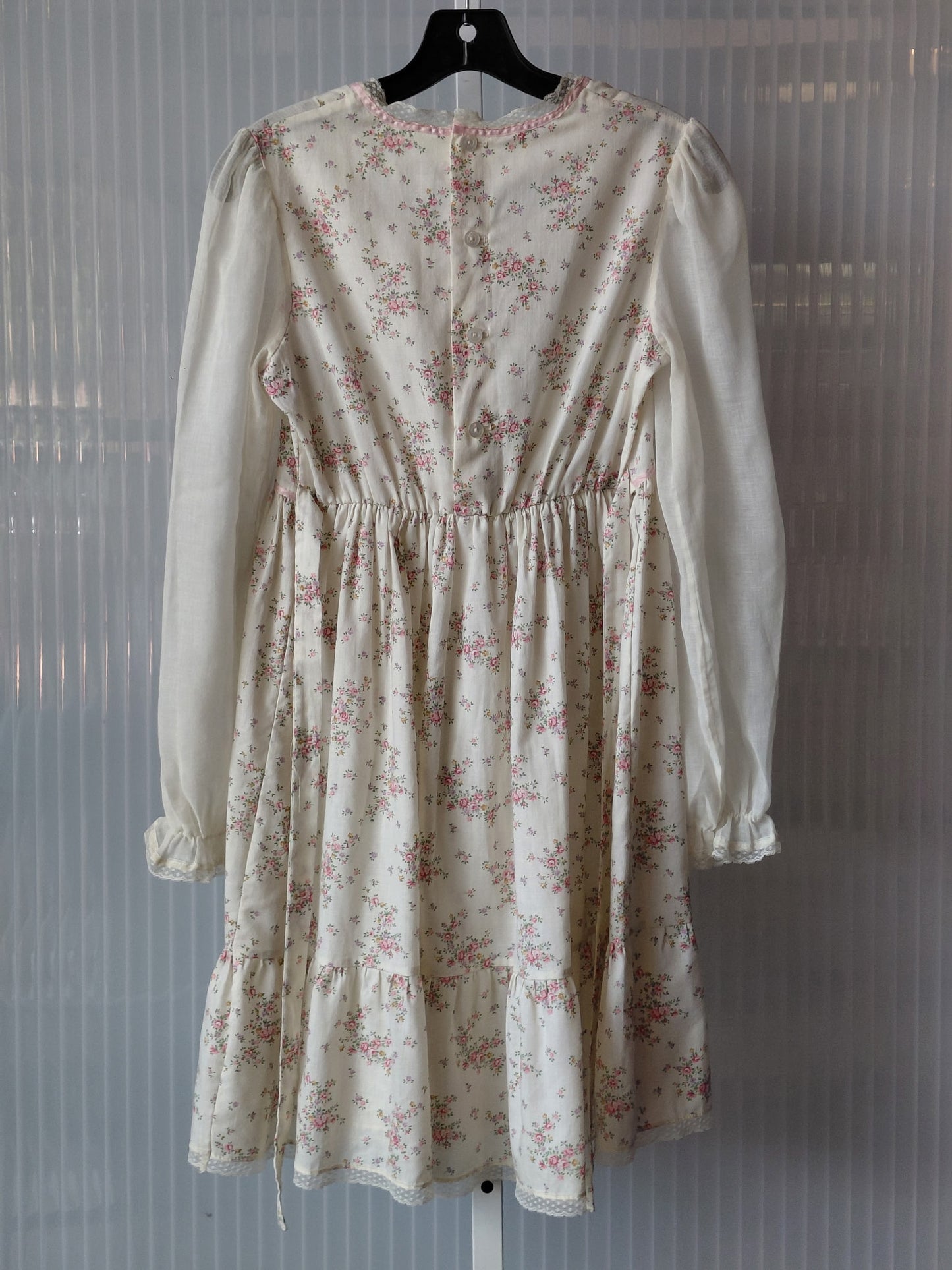 1970s Kid's White Prairie Sundress w/ Pink Flower Print