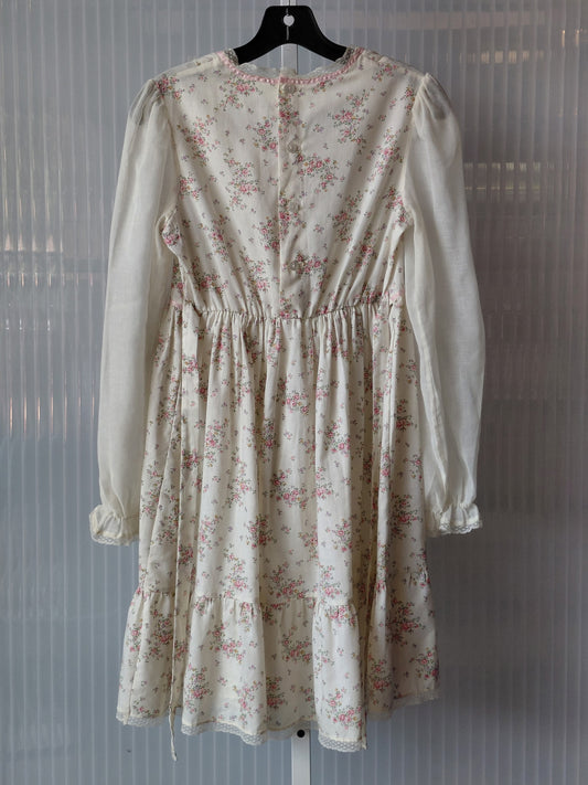 1970s Kid's White Prairie Sundress w/ Pink Flower Print