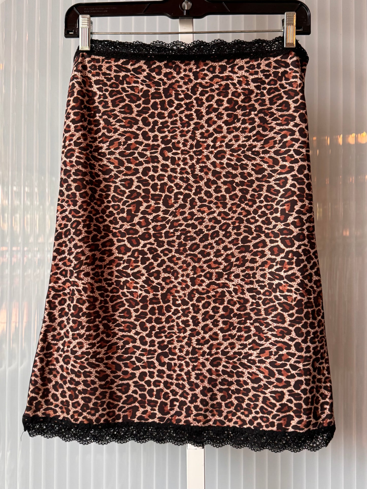 Y2K Leopard Print Skirt Slip w/ Black Lace